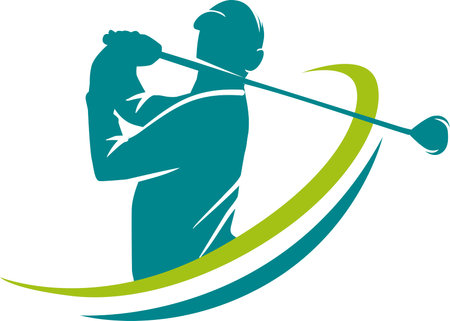 Illustration of a golfer swinging golf club set on isolated white background done in retro style.のイラスト素材