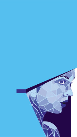 Graphic girl in blue tones symbolizing the cold. The Snow Queen. Separation form. Place for text on hairのイラスト素材