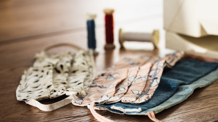 handmade face masks on a wooden table