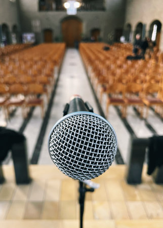 microphone in an empty churchの写真素材