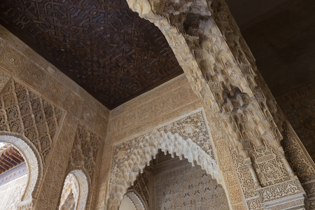 Alhambra de Granada. Moorish arches in the Court of the Lions, Granadaのeditorial素材