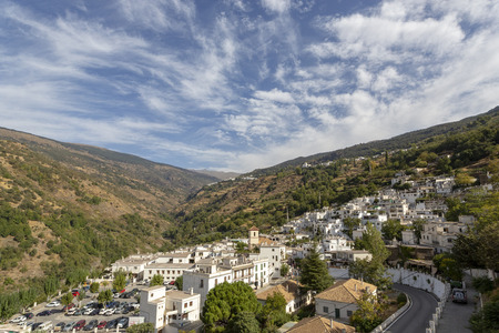 Scenic View of the town and surrounding countryside, pueblo blanco, Casares, Costa del Sol, Malaga Province, Andalusia, Spain, Western Europeの写真素材