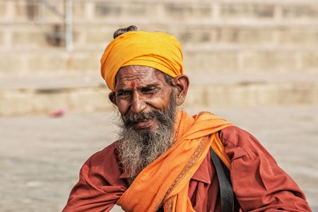 Portrait of a traditional Indian man in the sacred city of Varanasi, Indiaのeditorial素材