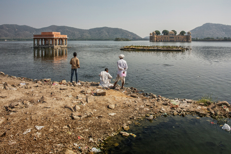 The palace Jal Mahal. Jal Mahal (Water Palace) was built during the 18th century in the middle of Man Sager Lakeのeditorial素材
