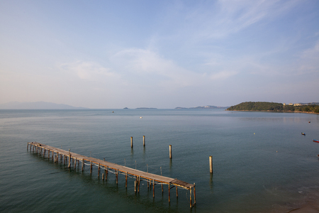 Wooden bridge in the sea at Fisherman Village, Koh Samui, Thailandの写真素材