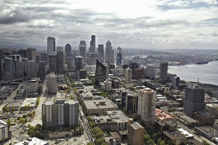 View of skyscrapers in Seattle city centreのeditorial素材