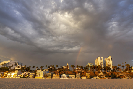 Santa Monica Beach on a warm cloudy day in Los Angeles, California, USAの写真素材