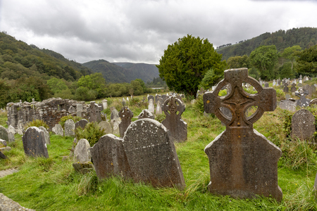 Ancient Celtic gravesite with unmarked gravestones in the middle of a meadow in rural Ireland - imageの写真素材