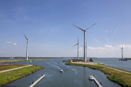 Krammersluizen lake krammer. Drone photograpy from the delta works in Zeeland in the Netherlandsの写真素材