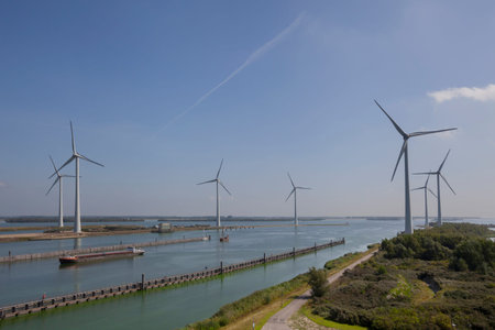 Volkeraksluizen lake krammer. Drone photograpy from the delta works in noord brabant in the...