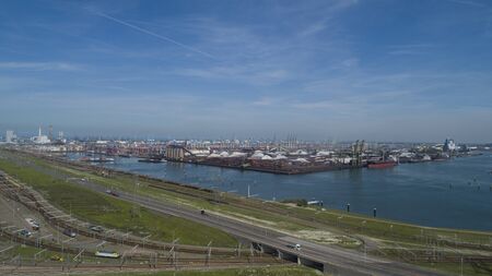 Industrial area in the Port of Rotterdam in The Netherlands. port of rotterdam zuid holland/netherlands products terminal europoort/calandkanaalの写真素材