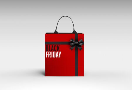 Black Friday Shopping Concept: Black Shopping Bag On light grey Backgroundの写真素材