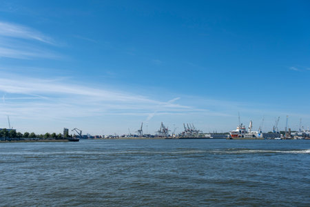 container ships with cranes in the harbor of rotterdam netherlands