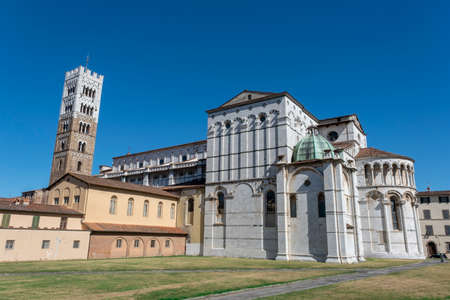 LUCCA, ITALY Piazza San Martino with Campanila of San Giovanni e Reparata Churchの写真素材