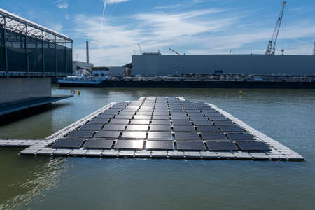 solar panel Floating on the water. Used to produce electricity in a clean technology concept.の写真素材