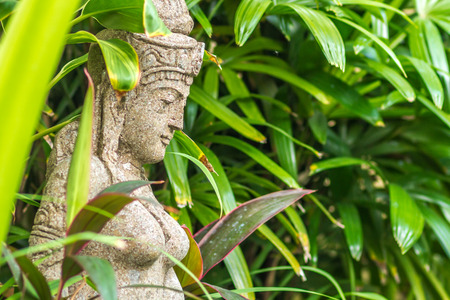 hindu statue in a tropical garden in baliの写真素材