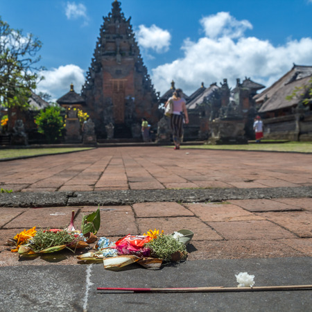 hindu sacrifice in front of an old templeの写真素材