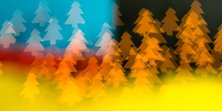 beautiful bokeh made of blurred lights in the form of evergreen trees on multicolored background,...