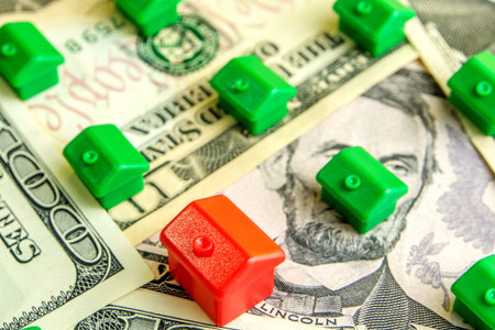 how to choose the perfect house for everyone, green little houses in row on dollar banknotes with...