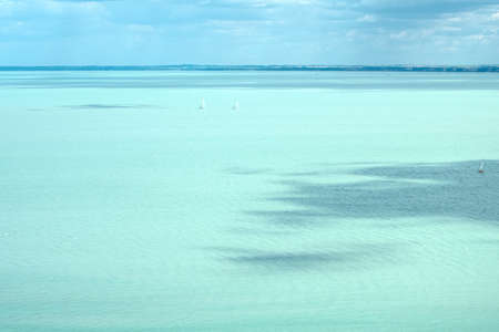 Lake Balaton landscape view from Tihany viewpoint on hot summer day, Hungaryの写真素材