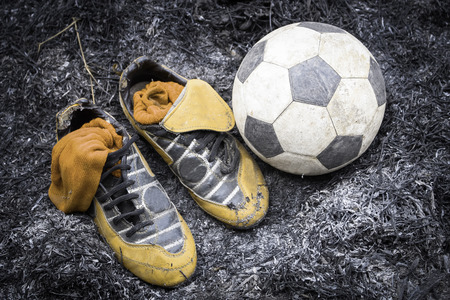 still life by shoes   footballの写真素材