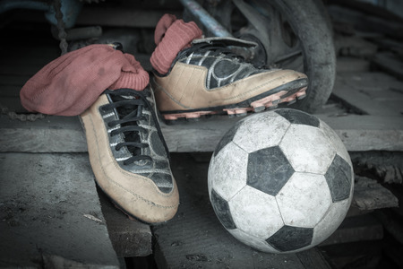 still life by shoes   footballの写真素材