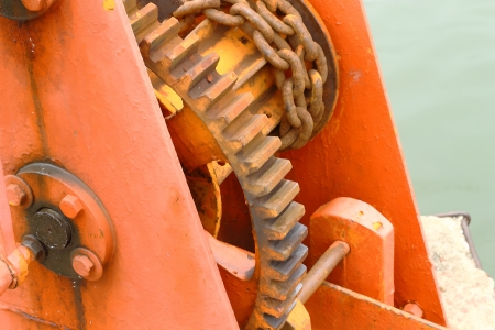 Gear switcher floodgate near riverの写真素材