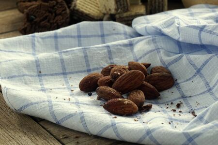 Almond on a blue handkerchiefの写真素材