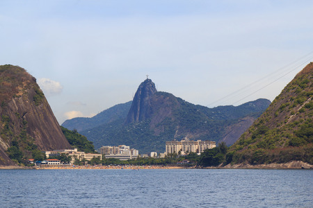 Red beach Corcovado with Christ the Redeemer, Urca, Rio de Janeiro  View from seaのeditorial素材