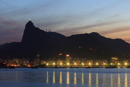 Corcovado Christ The Redeemer sunset night reflection Rio de Janeiro, Brazilのeditorial素材