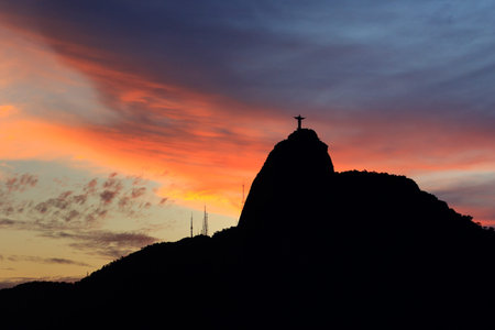 Christ the Redeemer silhouette mountain Corcovado Sunset  Rio de Janeiro
