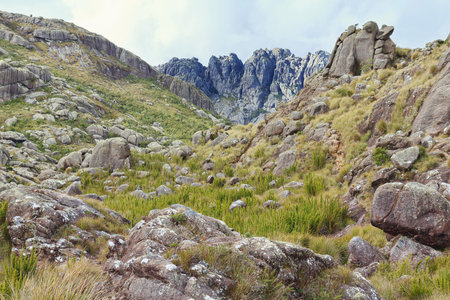 Agulhas Negras (black needles) mountain in Itatiaia National Park, Rio de Janeiro, Minas Gerais, Brazilの写真素材