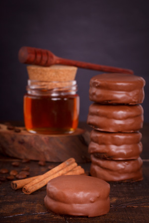 Brazilian honey cookie pao de mel on wooden background. Selective focusの写真素材