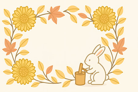 Charming autumn floral frame with adorable bunny, perfect for fall celebrations and cheerful greetingsの素材