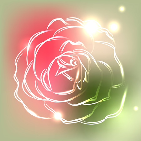 Beautiful rose on colorful background with neon lights, vector illustrationのイラスト素材