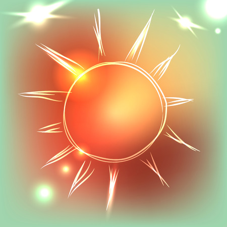 Beautiful sun on colorful background with neon lights, vector illustrationのイラスト素材