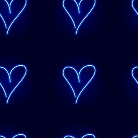 Seamless pattern with blue neon hearts on black background for your designのイラスト素材