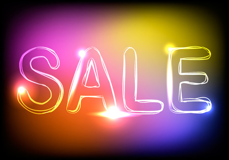 Word Sale on colorful neon background, vector illustrationのイラスト素材