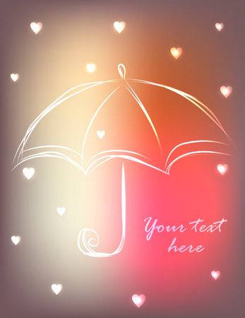 Background with cute hand drawn umbrella and rain of little hearts, vector illustrationのイラスト素材