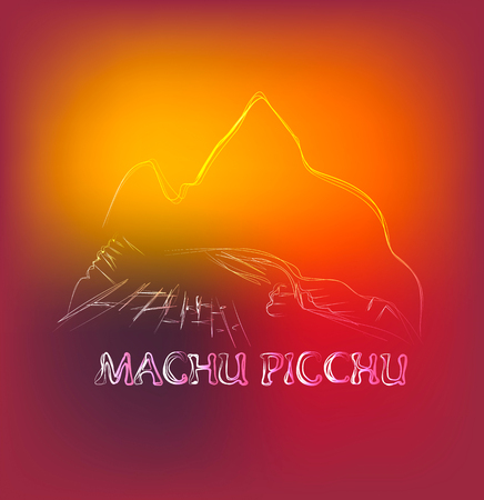 Beautiful hand drawn outline of Machu Picchu in Peruのイラスト素材