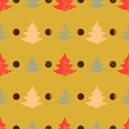 Abstract seamless pattern with Christmas trees in grunge style with scratches, vector illustrationのイラスト素材