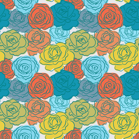 Hand drawn beautiful roses, vector illustration. Seamless pattern for prints, textile, wrapping paper etcのイラスト素材