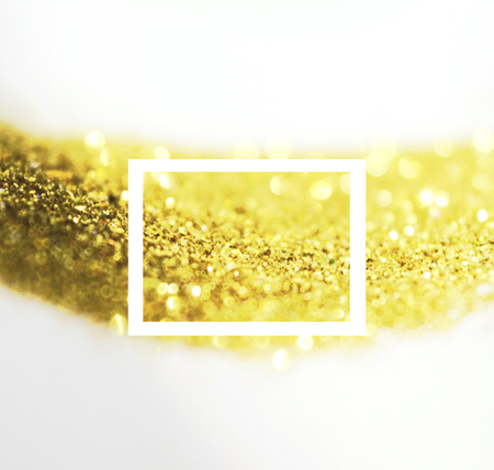 Blurry background with frame and golden glitter in vintage colors. Can be used as greeting or invitation card, flyer, for advertising, fashion magazines etc.の写真素材