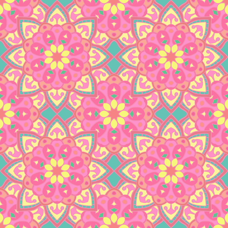 Seamless pattern with mandalas in beautiful colors. Vector backgroundのイラスト素材