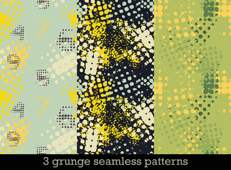 Set with three seamless patterns in grunge style with colorful halftone printsのイラスト素材