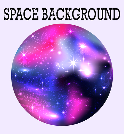Round space background, sky, stars, and planets in beautiful colors. Vector illustrationのイラスト素材
