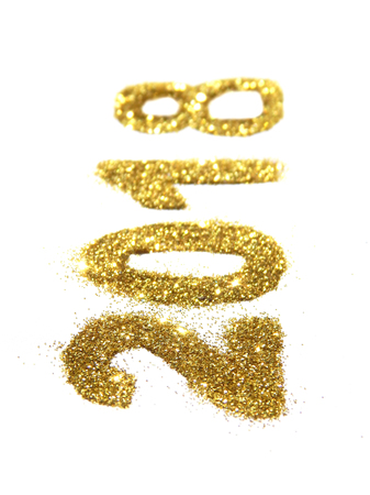 Figures 2018 of golden glitter on white background, symbol of New Year, icon for your design.の写真素材