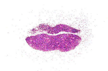 Lips of purple glitter sparkle on white backgroundの写真素材