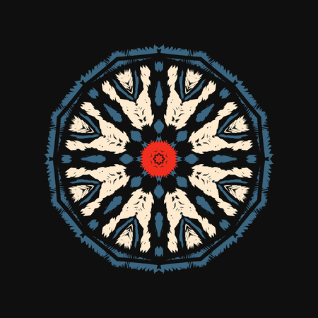 Beautiful mandala ornament in embroidery stitches style, decoration on black background for your designのイラスト素材