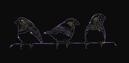 Three birds made with precious gems or rhinestones on black backgroundのイラスト素材